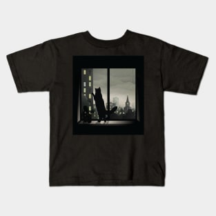 Cat looking out the Window on a Rainy Day Kids T-Shirt